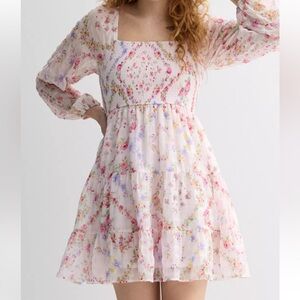 Rewind Long Sleeve Smocked Bodice Dress